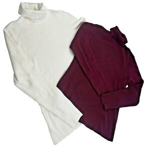 Set of 2 Coldwater Creek Rib Knit Turtleneck Tops Scandi Minimal Size M Petite
